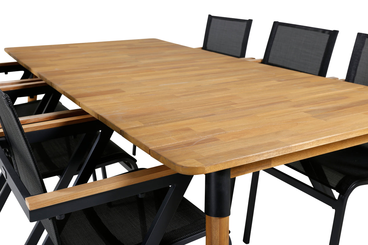 Julian & Mexico Rektangulære Spisebord 210x100 Natur + Spisestole Sort