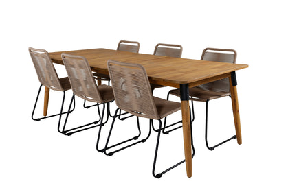 Julian & Lindos Spisebord 210x100 + Spisestole Brun