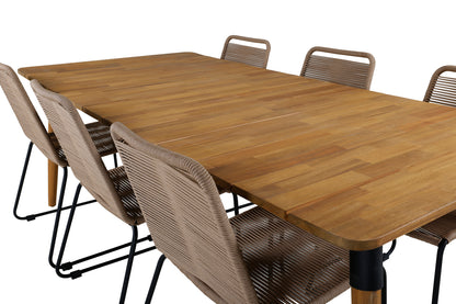 Julian & Lindos Spisebord 210x100 + Spisestole Brun