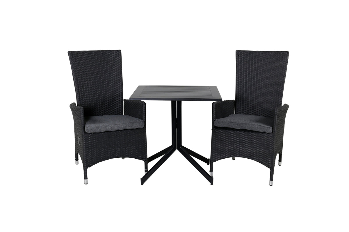 Way & Padova Cafébord 70x70x72 Sort + Reclinerstole Sort