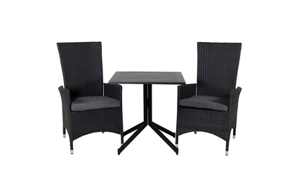 Way & Padova Cafébord 70x70x72 Sort + Reclinerstole Sort