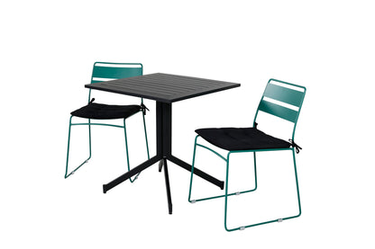 Way & Lina Cafébord 70 x 70 Sort + Spisestole 2-pak Grøn