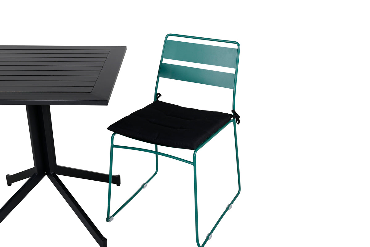 Way & Lina Cafébord 70 x 70 Sort + Spisestole 2-pak Grøn