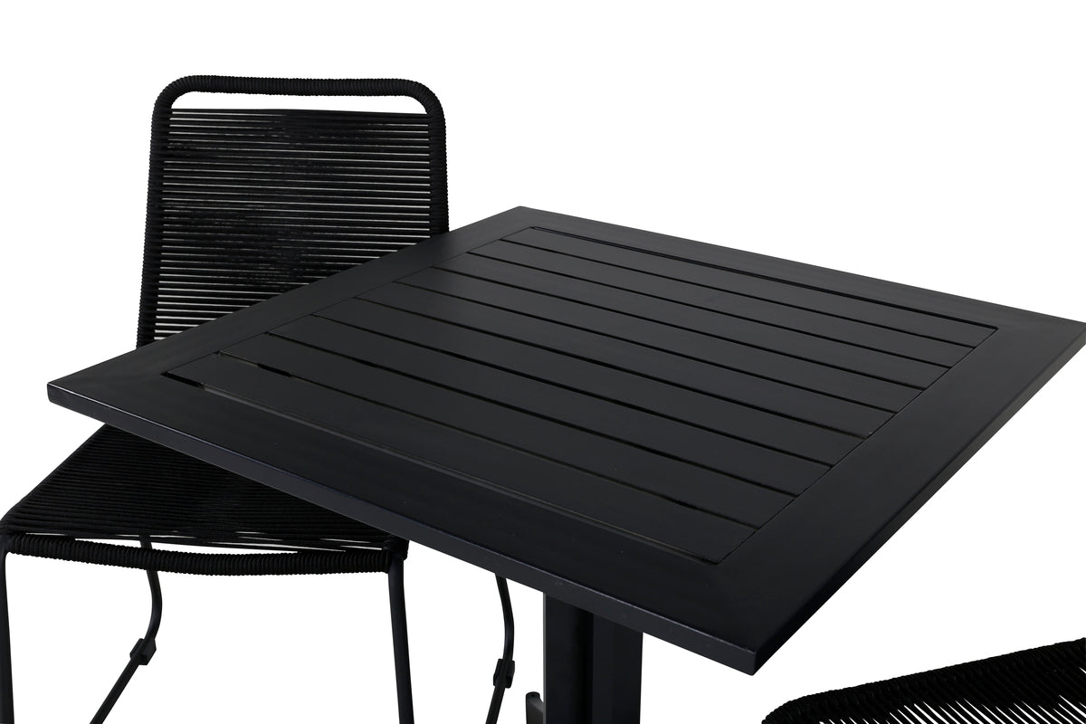 Way & Lindos Cafébord 70x70 + Spisestole Sort