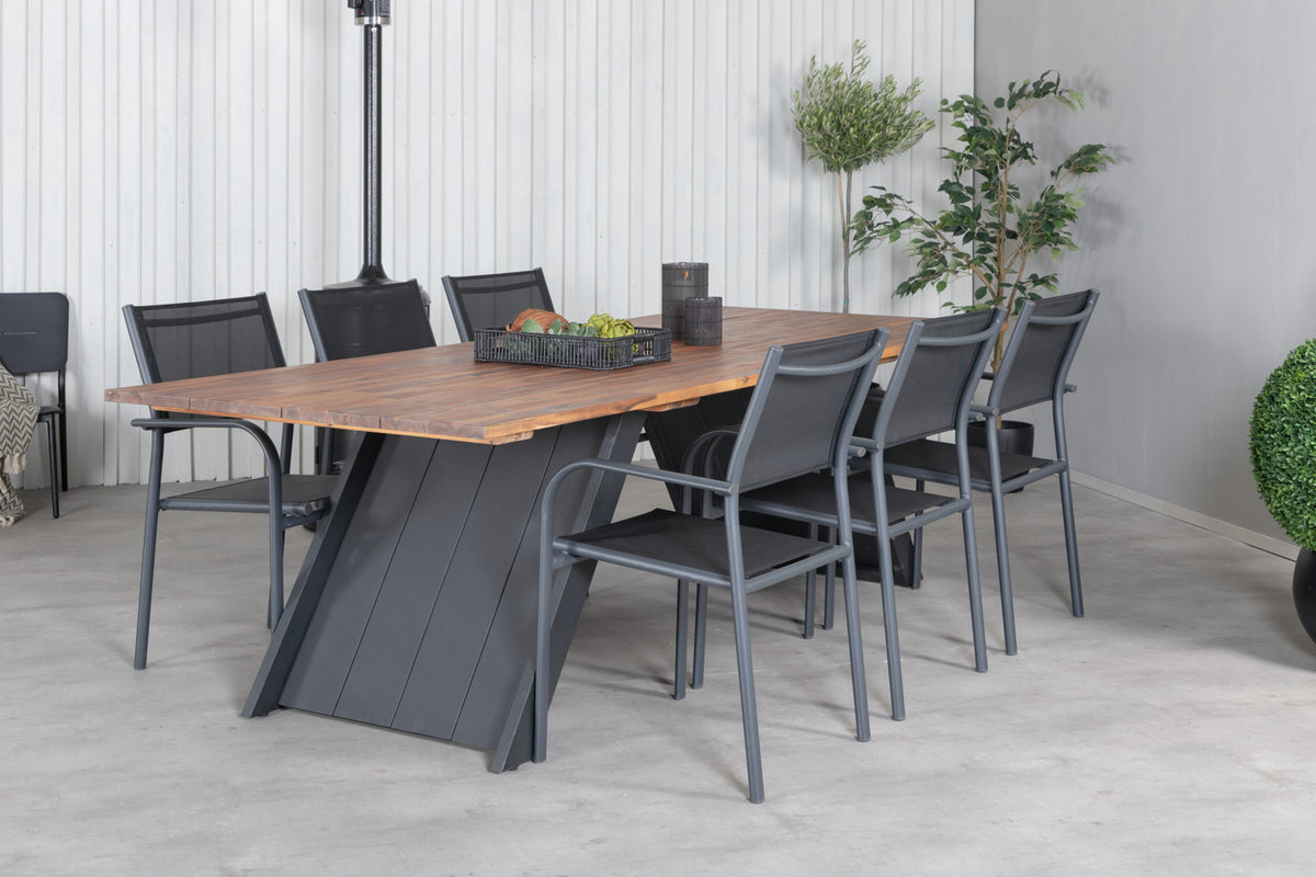 Doory & Santorini Rektangulært Spisebord 250 x 100 Natur + Spisebordsstole 2-pak Sort