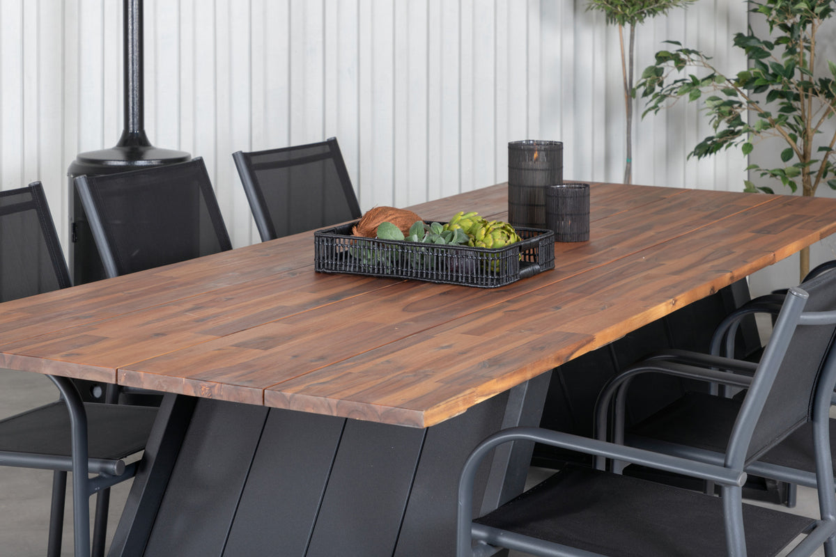 Doory & Santorini Rektangulært Spisebord 250 x 100 Natur + Spisebordsstole 2-pak Sort