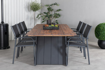 Doory & Santorini Rektangulært Spisebord 250 x 100 Natur + Spisebordsstole 2-pak Sort