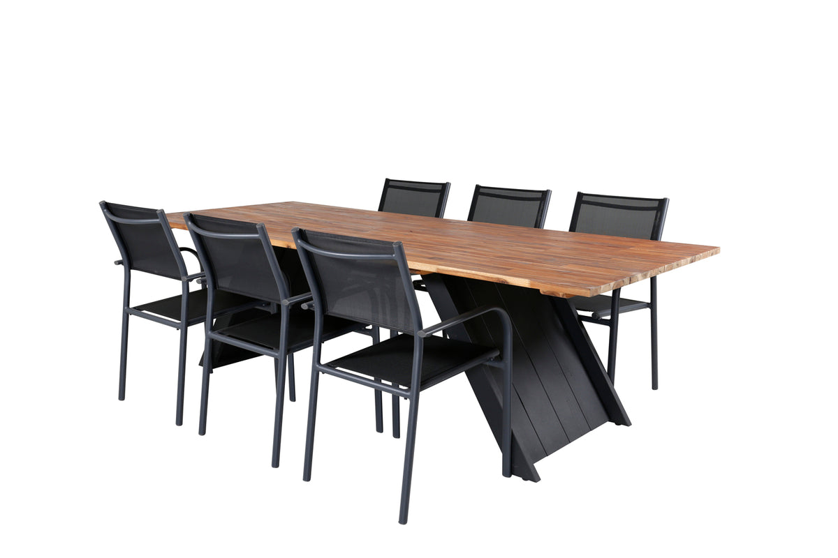 Doory & Santorini Rektangulært Spisebord 250 x 100 Natur + Spisebordsstole 2-pak Sort