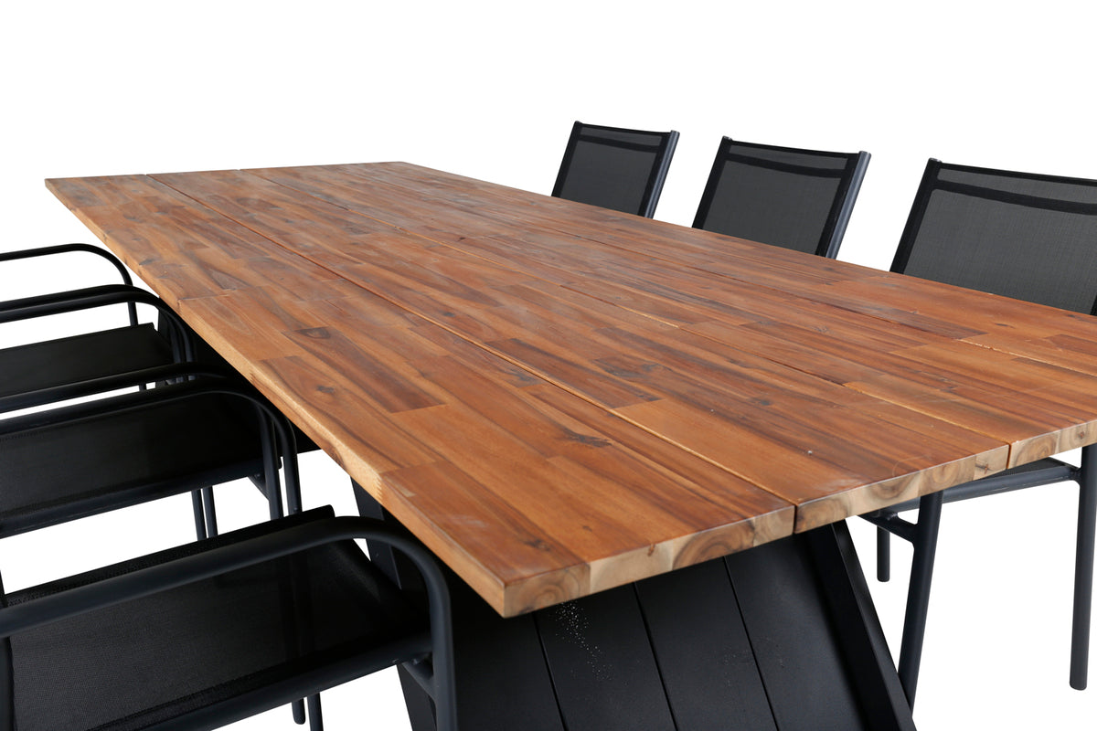 Doory & Santorini Rektangulært Spisebord 250 x 100 Natur + Spisebordsstole 2-pak Sort