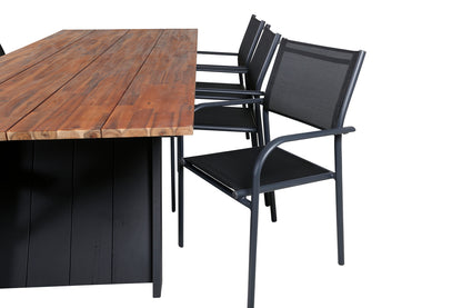 Doory & Santorini Rektangulært Spisebord 250 x 100 Natur + Spisebordsstole 2-pak Sort