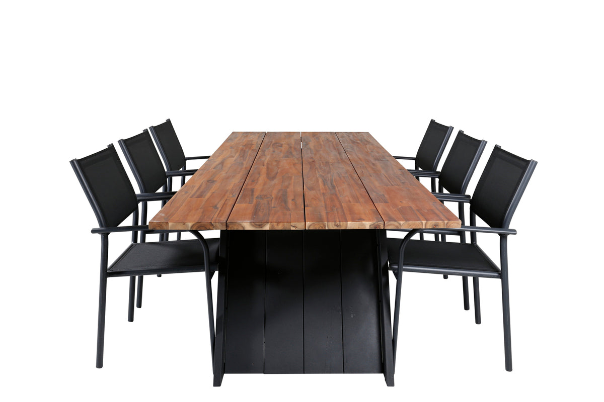 Doory & Santorini Rektangulært Spisebord 250 x 100 Natur + Spisebordsstole 2-pak Sort