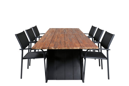 Doory & Santorini Rektangulært Spisebord 250 x 100 Natur + Spisebordsstole 2-pak Sort