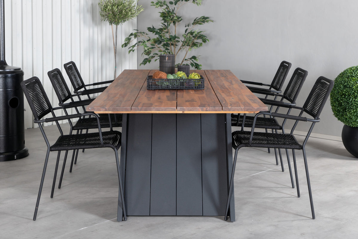 Doory & Lindos Spisebord 250x100 + Spisestole Sort