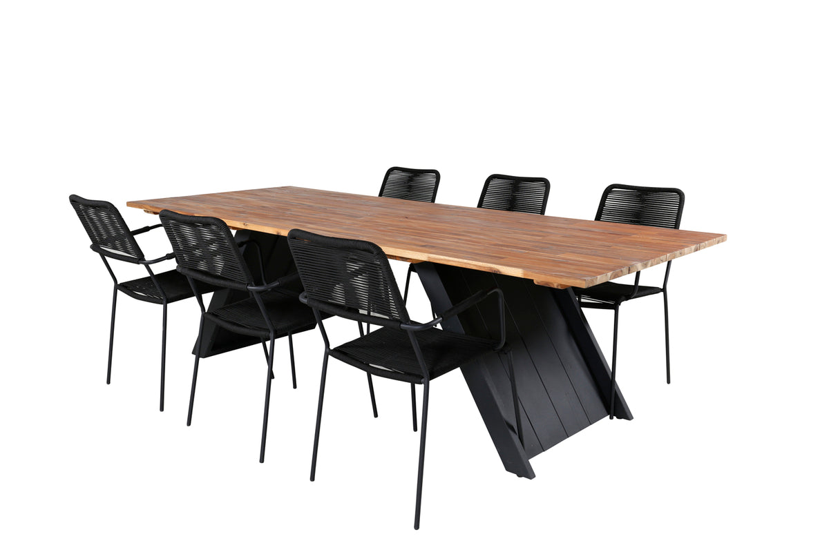 Doory & Lindos Spisebord 250x100 + Spisestole Sort