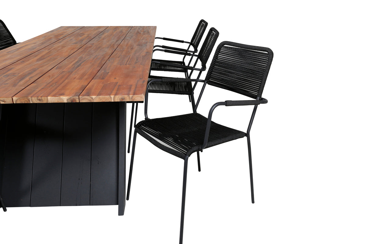 Doory & Lindos Spisebord 250x100 + Spisestole Sort