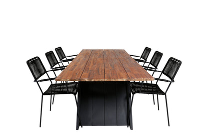 Doory & Lindos Spisebord 250x100 + Spisestole Sort