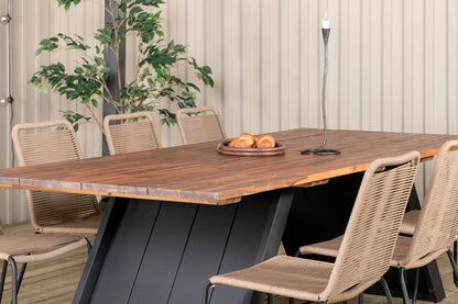 Doory & Lindos Rektangulære Spisebord 250 x 100 Natur + Spisestole 2-pak Brun