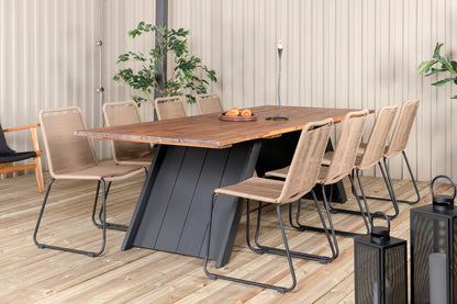 Doory & Lindos Rektangulære Spisebord 250 x 100 Natur + Spisestole 2-pak Brun