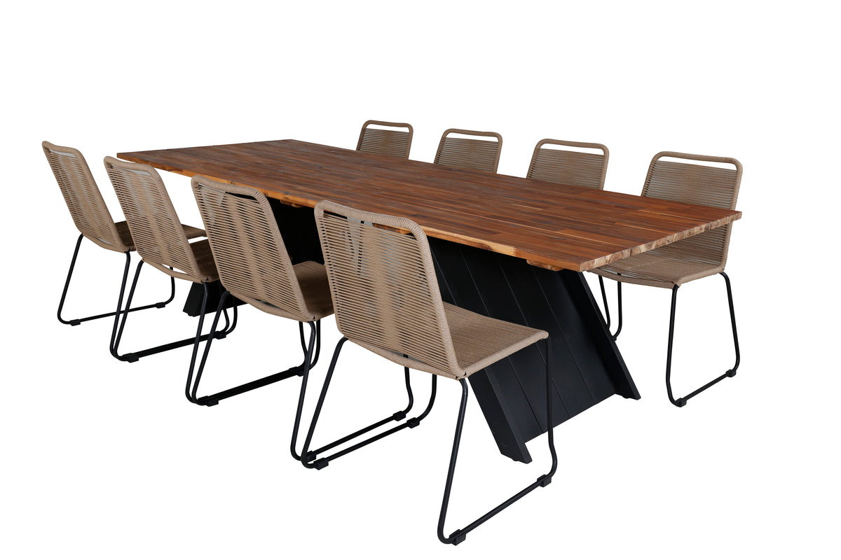 Doory & Lindos Rektangulære Spisebord 250 x 100 Natur + Spisestole 2-pak Brun