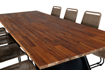 Doory & Lindos Rektangulære Spisebord 250 x 100 Natur + Spisestole 2-pak Brun