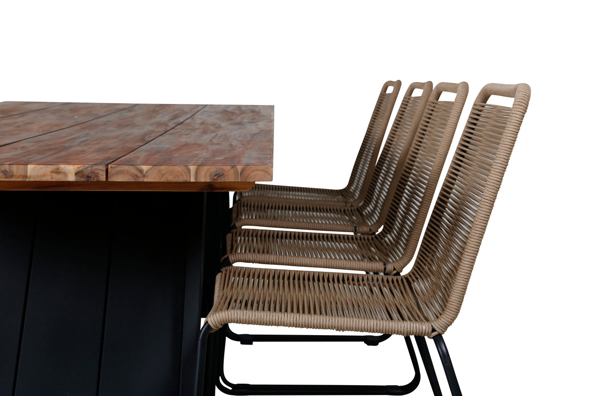 Doory & Lindos Rektangulære Spisebord 250 x 100 Natur + Spisestole 2-pak Brun