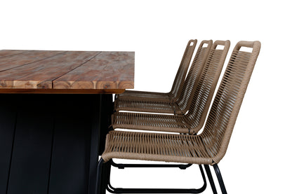 Doory & Lindos Rektangulære Spisebord 250 x 100 Natur + Spisestole 2-pak Brun