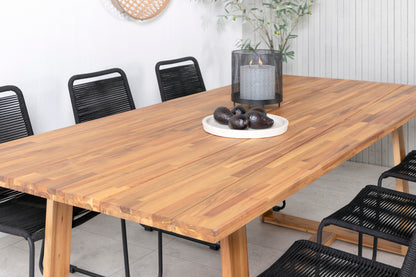 Plankton & Lindos Rektangulære Spisebord 220 x 100 Natur + Spisestole 2-pak Sort