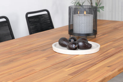 Plankton & Lindos Rektangulære Spisebord 220 x 100 Natur + Spisestole 2-pak Sort