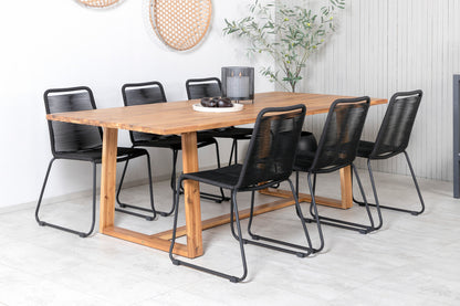 Plankton & Lindos Rektangulære Spisebord 220 x 100 Natur + Spisestole 2-pak Sort