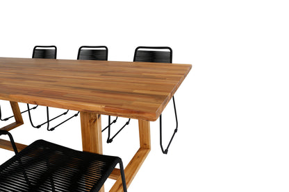 Plankton & Lindos Rektangulære Spisebord 220 x 100 Natur + Spisestole 2-pak Sort