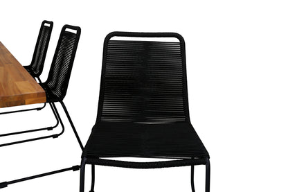 Plankton & Lindos Rektangulære Spisebord 220 x 100 Natur + Spisestole 2-pak Sort