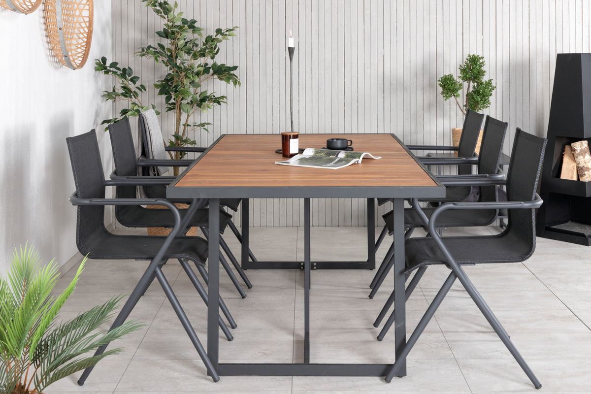 Khung & Alina Rektangulært Spisebord 75 x 200 x 100 Natur + Spisebordsstole 6-pak Sort