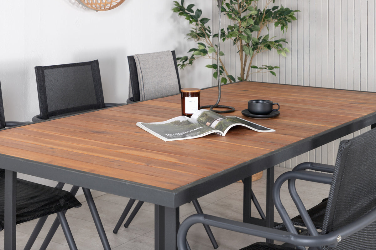 Khung & Alina Rektangulært Spisebord 75 x 200 x 100 Natur + Spisebordsstole 6-pak Sort