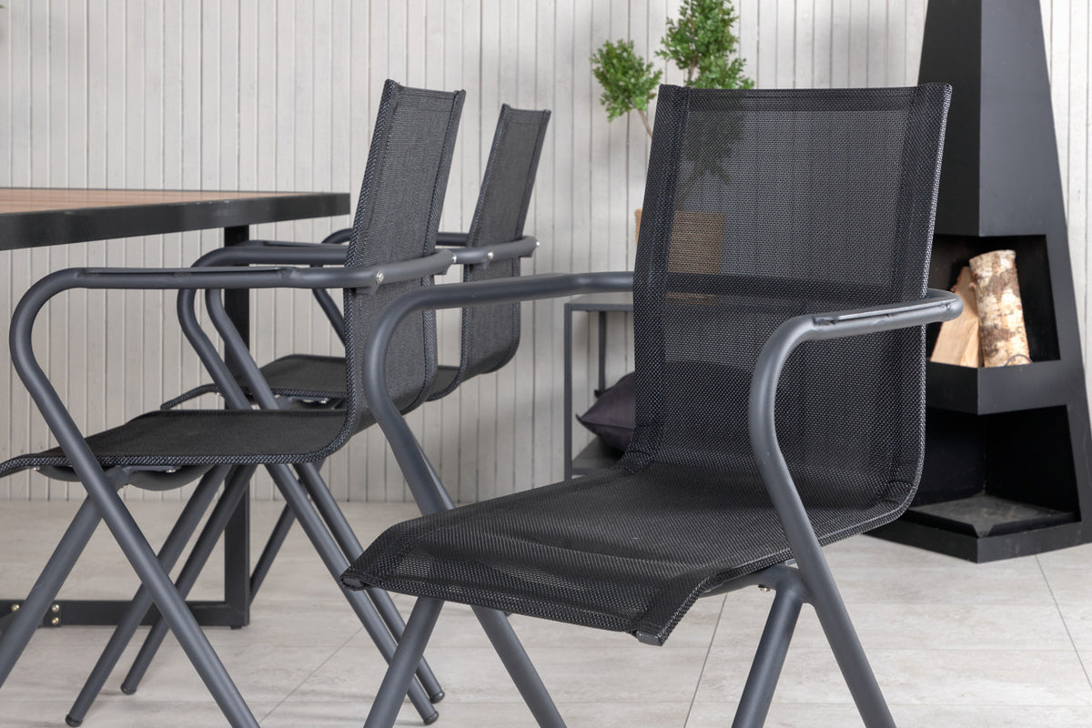 Khung & Alina Rektangulært Spisebord 75 x 200 x 100 Natur + Spisebordsstole 6-pak Sort