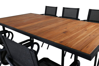 Khung & Alina Rektangulært Spisebord 75 x 200 x 100 Natur + Spisebordsstole 6-pak Sort