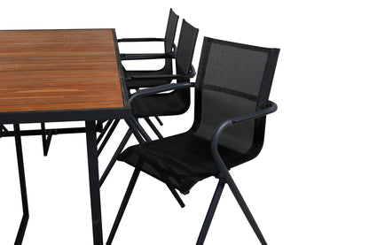 Khung & Alina Rektangulært Spisebord 75 x 200 x 100 Natur + Spisebordsstole 6-pak Sort