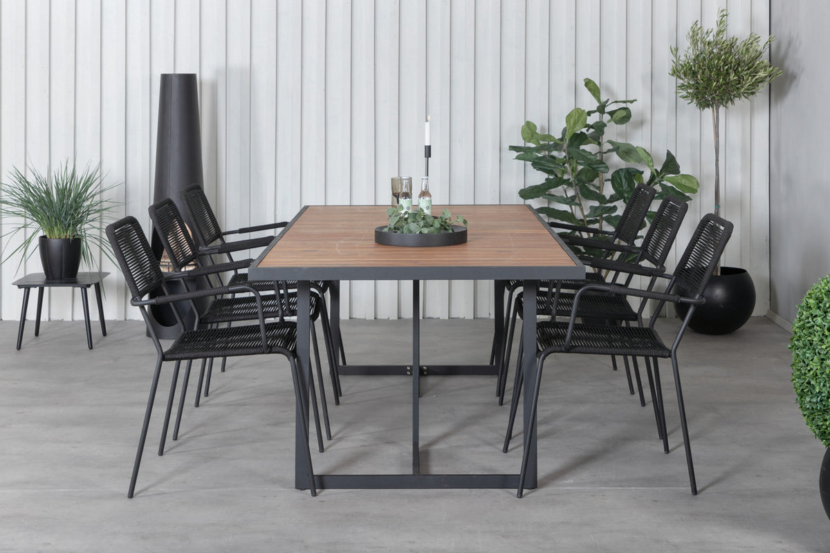 Khung & Lindos Rektangulært Spisebord 75 x 200 x 100 Natur + Spisestole 2-pak Sort