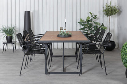 Khung & Lindos Rektangulært Spisebord 75 x 200 x 100 Natur + Spisestole 2-pak Sort