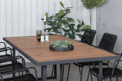 Khung & Lindos Rektangulært Spisebord 75 x 200 x 100 Natur + Spisestole 2-pak Sort