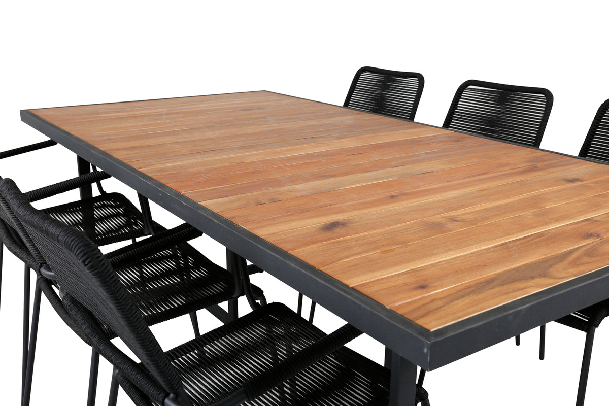 Khung & Lindos Rektangulært Spisebord 75 x 200 x 100 Natur + Spisestole 2-pak Sort