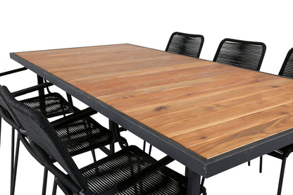 Khung & Lindos Rektangulært Spisebord 75 x 200 x 100 Natur + Spisestole 2-pak Sort