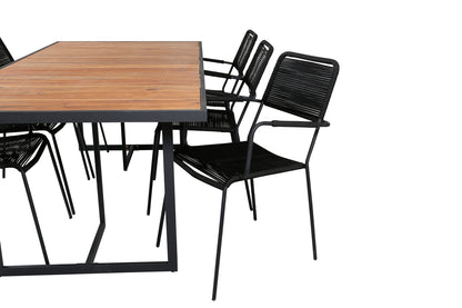 Khung & Lindos Rektangulært Spisebord 75 x 200 x 100 Natur + Spisestole 2-pak Sort