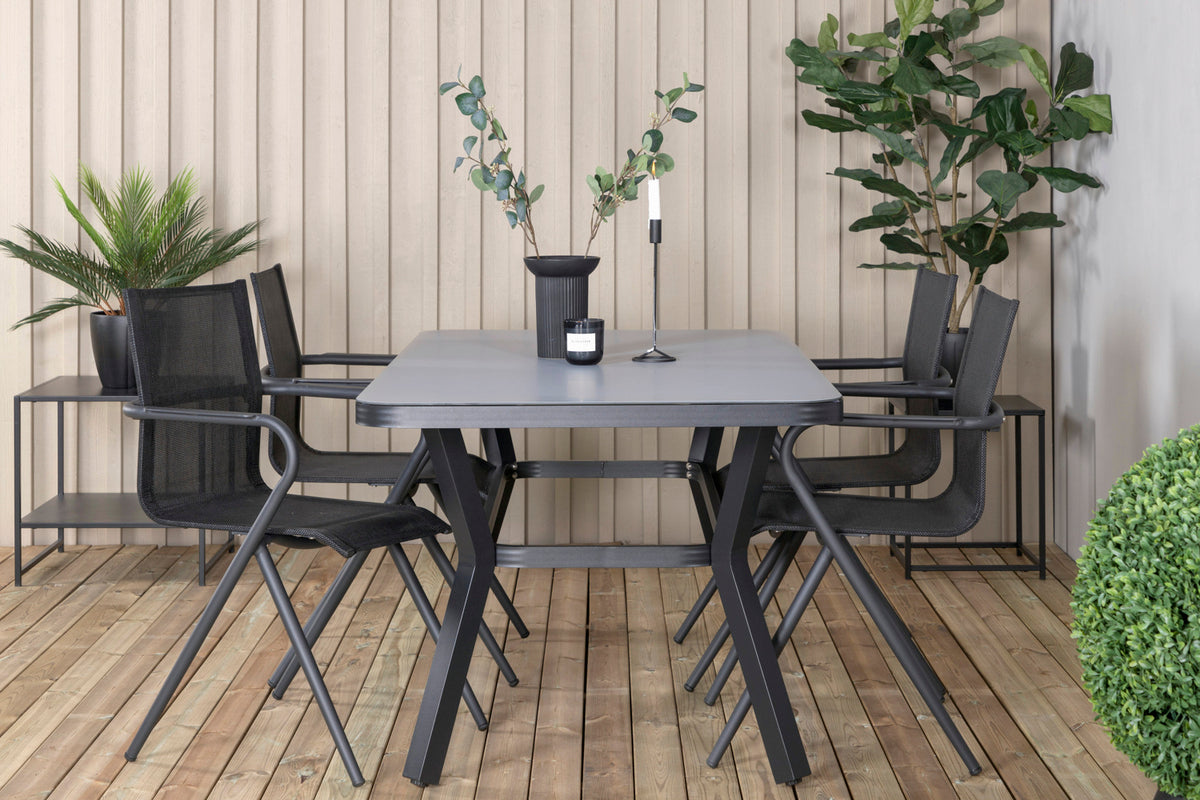 Virya & Alina Spisebord 160 x 91 + Spisebordsstole Sort