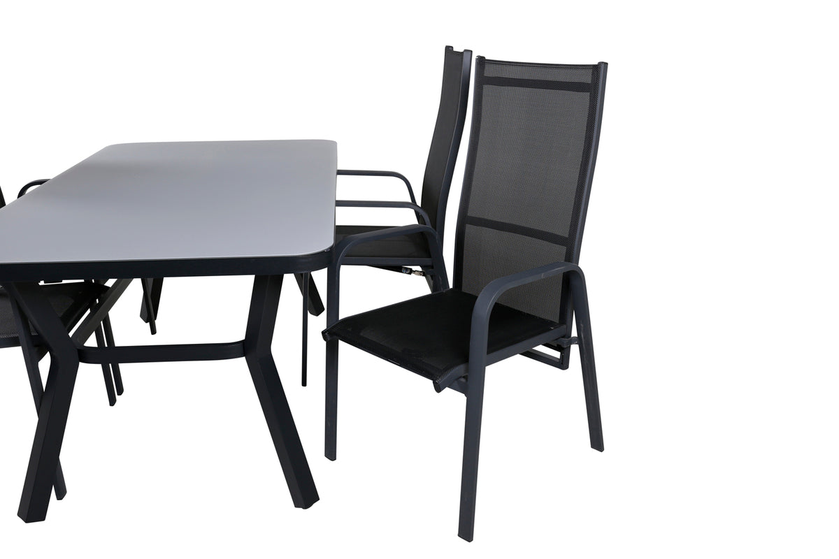 Virya & Copacabana Spisebord 160 x 91 + Reclinerstole Sort