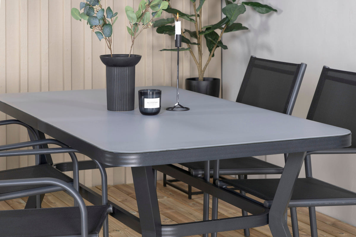 Virya & Santorini Spisebord 160 x 91 + Spisebordsstole Sort