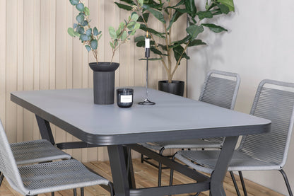 Virya & Lindos Spisebord 160 x 91 + Spisestole Grå