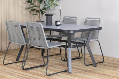 Virya & Lindos Spisebord 160 x 91 + Spisestole Grå