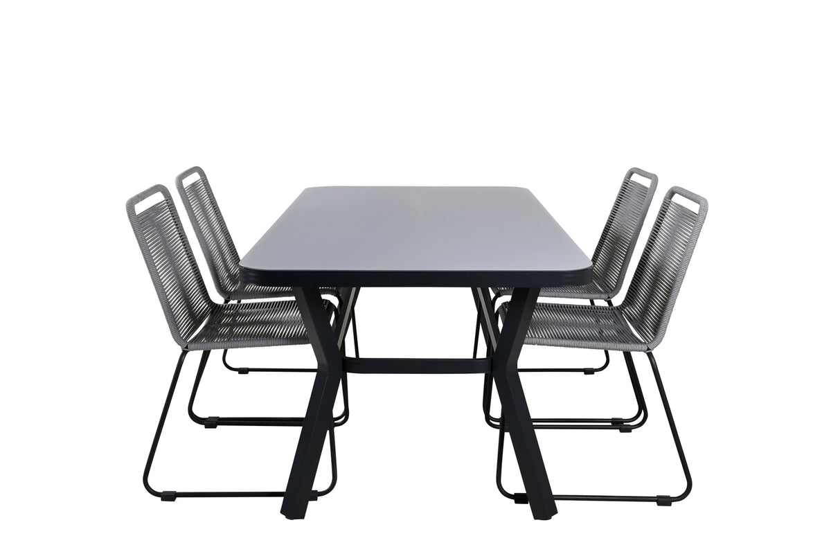 Virya & Lindos Spisebord 160 x 91 + Spisestole Grå