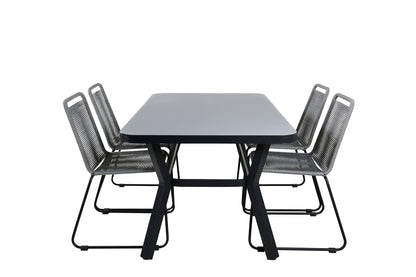 Virya & Lindos Spisebord 160 x 91 + Spisestole Grå