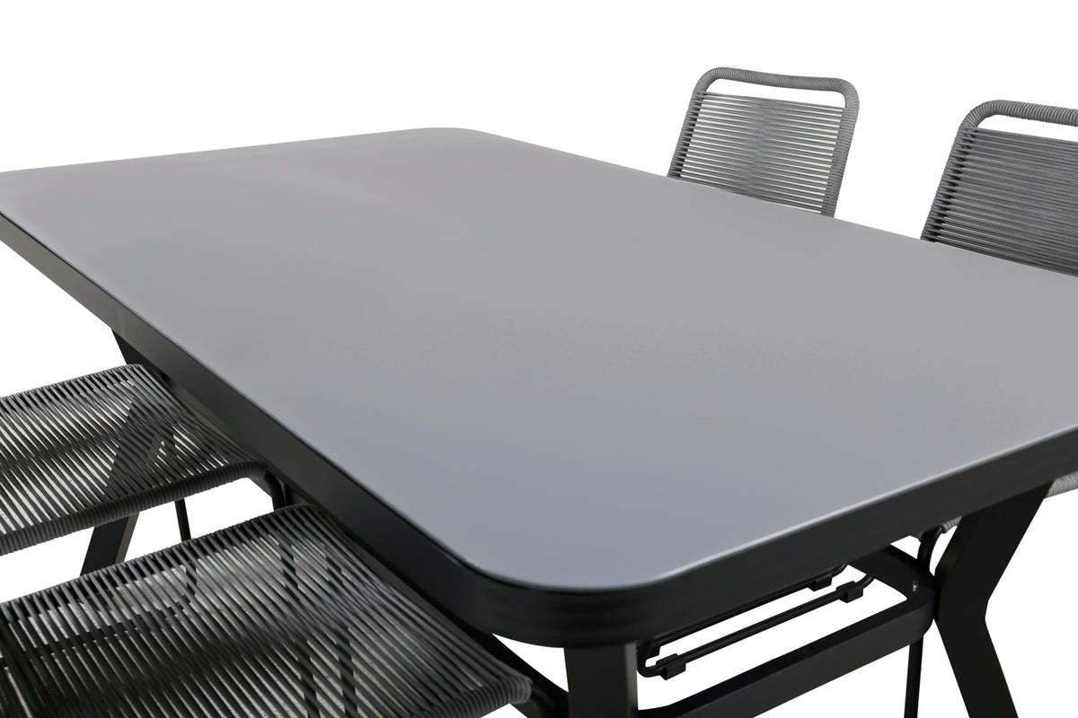 Virya & Lindos Spisebord 160 x 91 + Spisestole Grå